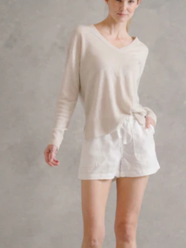 Adam By Adam Lippes Sweater - Nude Blush Lightweight Merino Wool V-Neck - Flawed